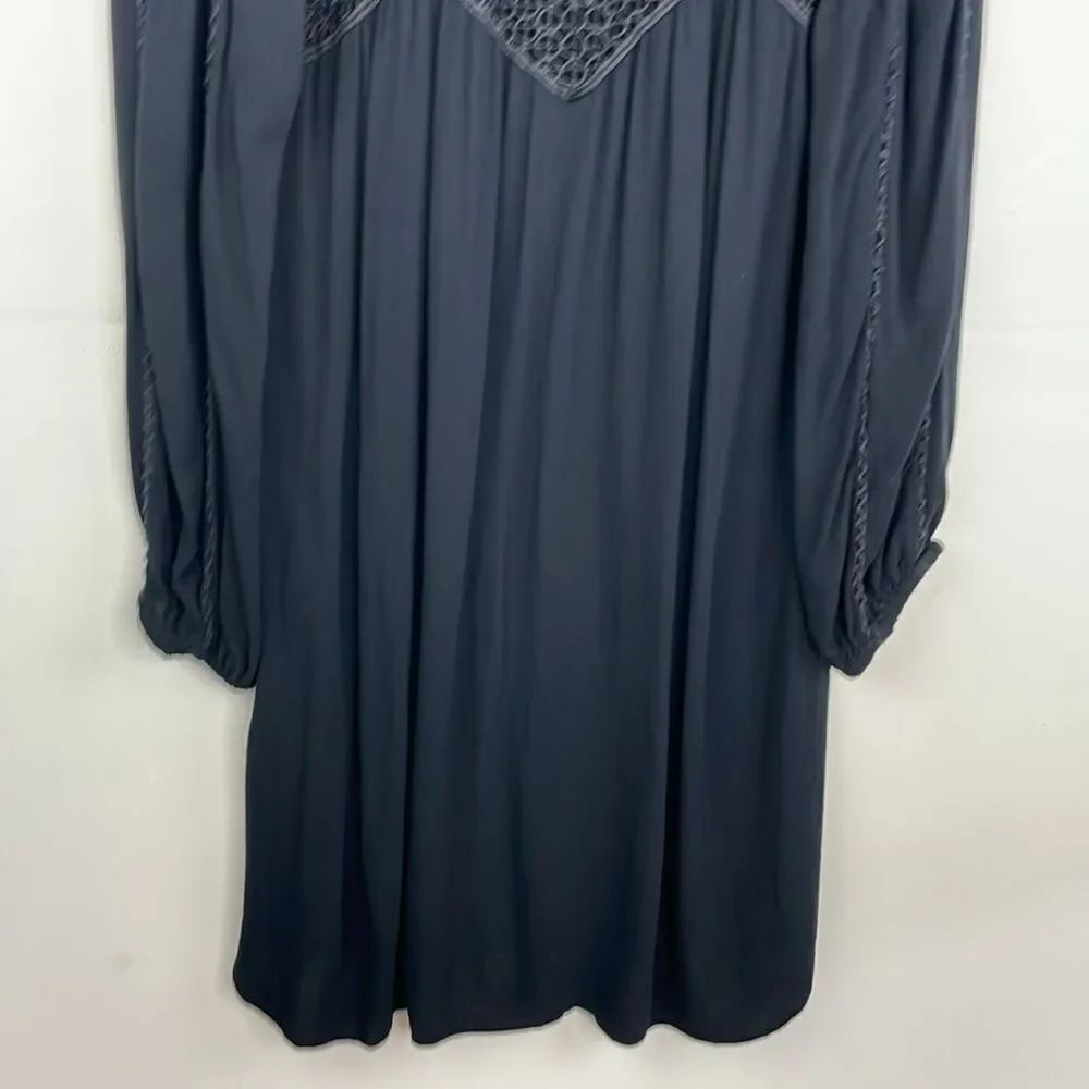 American Eagle Black Gothic Lace Yoke Tunic Dress Boho Romantic Long Sleeve Medi - Picture 8 of 14